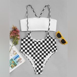 *Never worn* Checkered suspender style 2 piece swimsuit